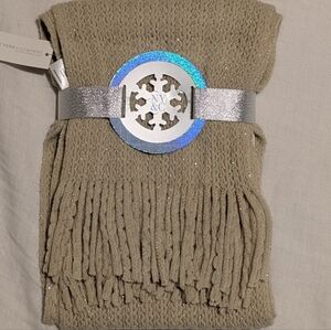 New York & Company Tan Cream Knit Scarf with Gold Accents